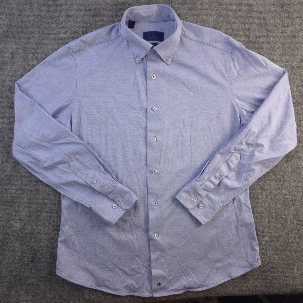 David Donahue Fusion‎ Shirt Medium Large 16 Blue Micro Geometric Long Sleeve
